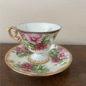Vintage Ucago September Lusterware "Asters" Cup and Saucer